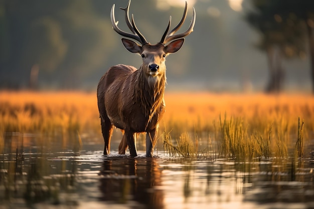 Barasingha Swamp Deer Barasingha On A Field