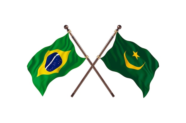 Barazil versus Mauritanië vlaggen achtergrond
