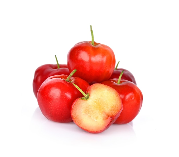 Barbados cherry, Malpighia emarginata  isolated on white background