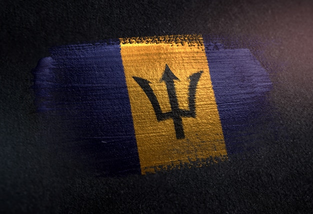 Photo barbados flag made of metallic brush paint on grunge dark wall