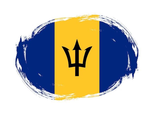 Barbados flag in rounded stroke brush background