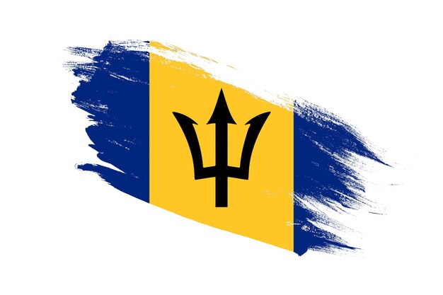 Photo barbados flag with stroke brush painted effects on isolated white background