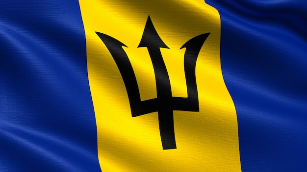 Barbados flag, with waving fabric texture