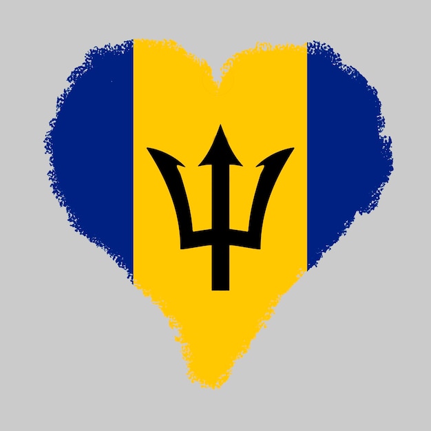 Barbados kleurrijke vlag in hartvorm met penseelstreekstijl geïsoleerd op grijze achtergrond