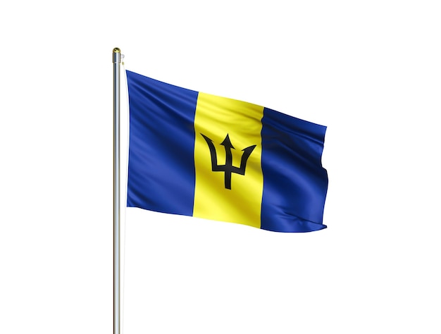 Barbados nationale vlag zwaaien in geïsoleerde witte achtergrond Barbados vlag 3D illustratie