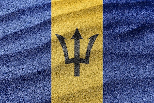 Barbados sand flag, national flag sand background