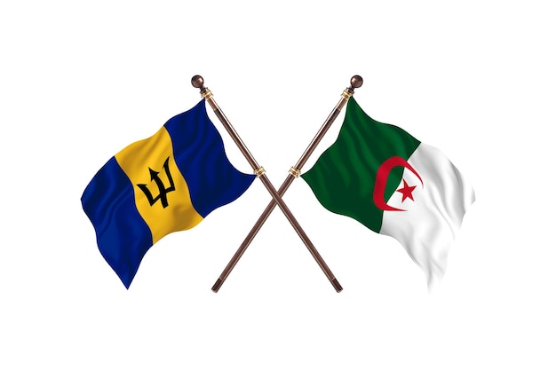 Barbados versus Algeria Two Countries Flags Background