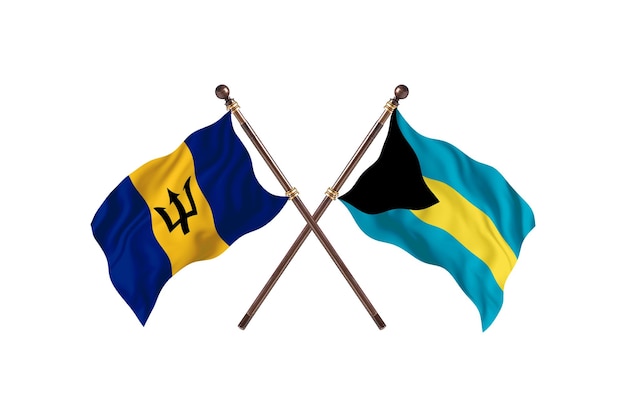 Barbados versus Bahama's twee landen vlaggen achtergrond