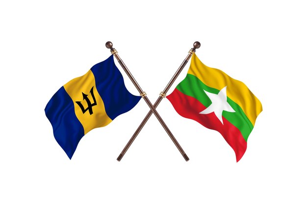 Barbados versus Birma twee landen vlaggen achtergrond