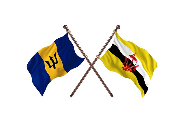 Barbados versus Brunei  Two Countries Flags Background