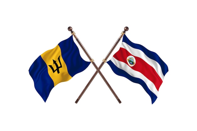 Barbados versus Costa Rica Two Countries Flags Background