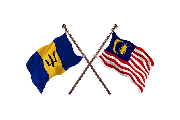 Barbados versus Malaysia Two Countries Flags Background