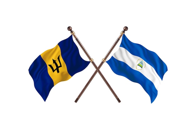 Barbados versus Nicaragua Two Countries Flags Background