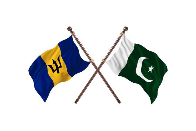 Barbados versus Pakistan Two Countries Flags Background