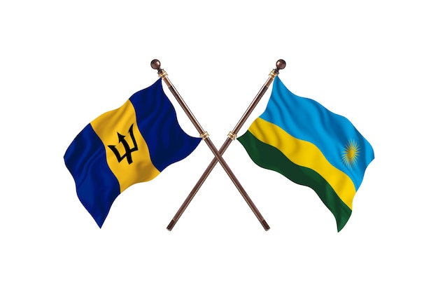 Barbados versus Rwanda Two Countries Flags Background