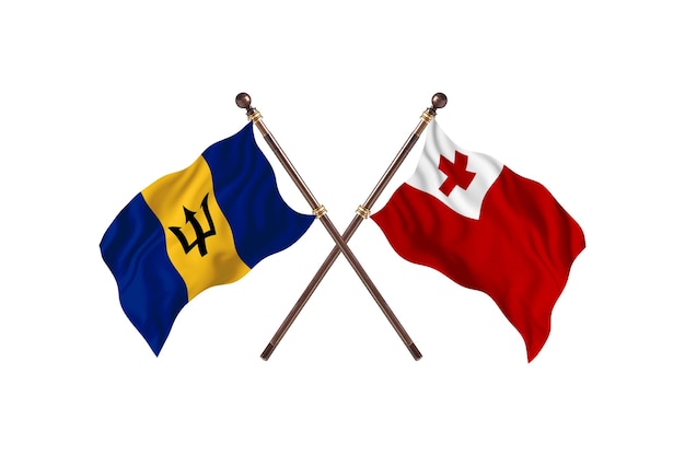 Barbados versus Tonga Twee landen vlaggen achtergrond