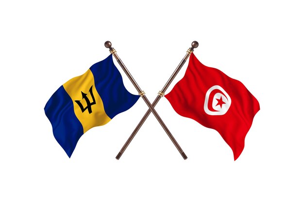 Barbados versus Tunisia Two Countries Flags Background