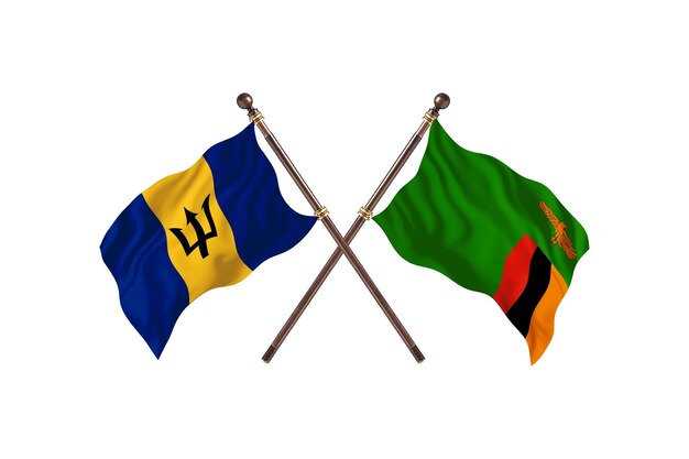 Barbados versus Zambia Two Countries Flags Background