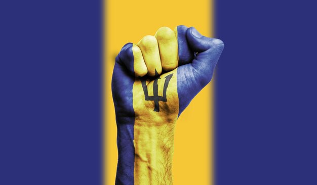 Barbados vlag geschilderd op een gebalde vuist kracht protest concept