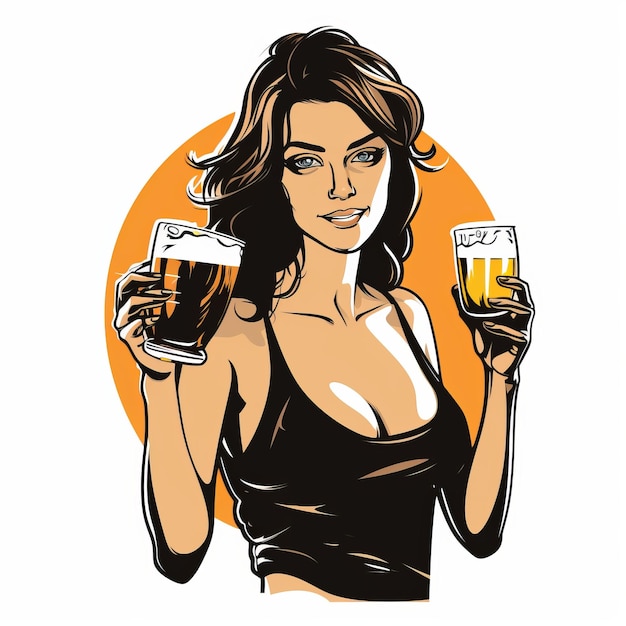 Barbara Holding Beer Sticker Strong Graphic Elements Maidcore Style