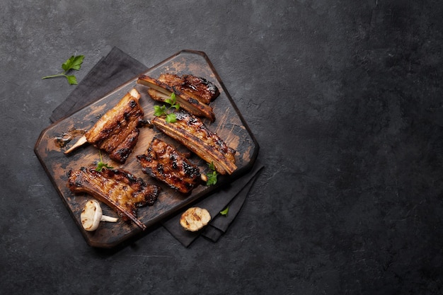 Barbecue beef ribs with bbq sauce sliced