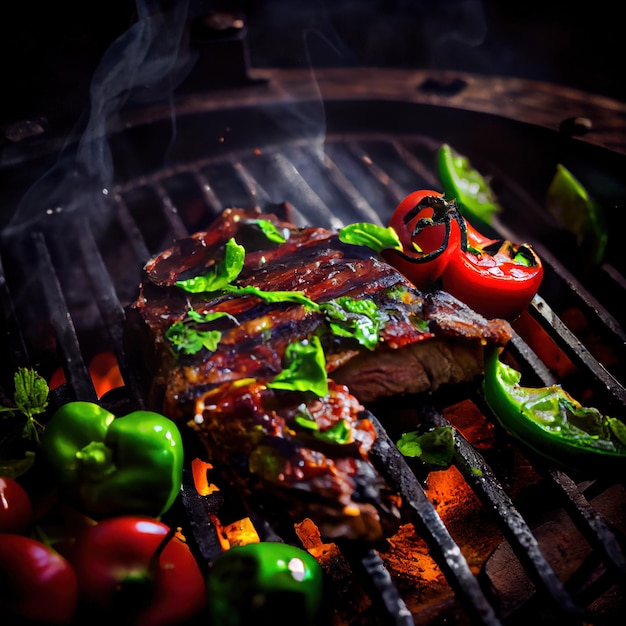 Barbecue beef ribs with tomatoes and green peppers