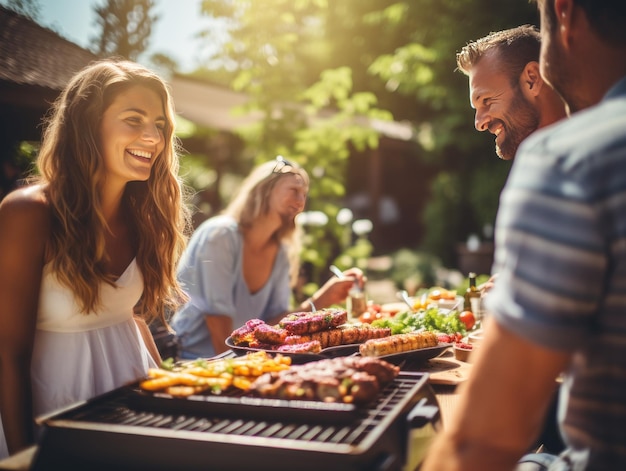 Barbecue cooking friends enjoying the food and company