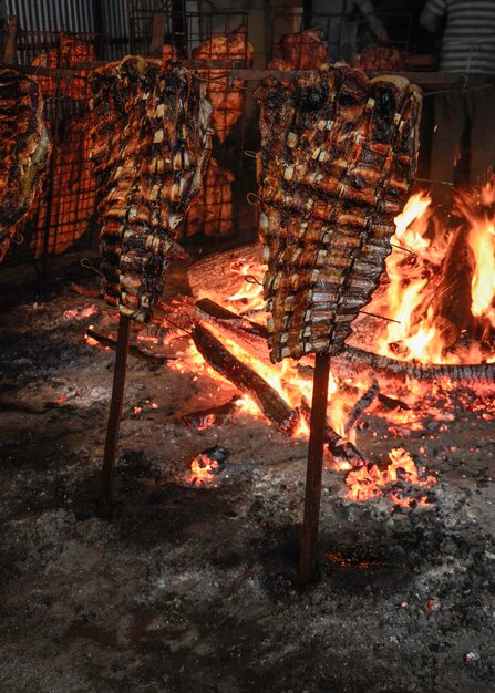 Barbecue cow ribs traditional Argentine roast