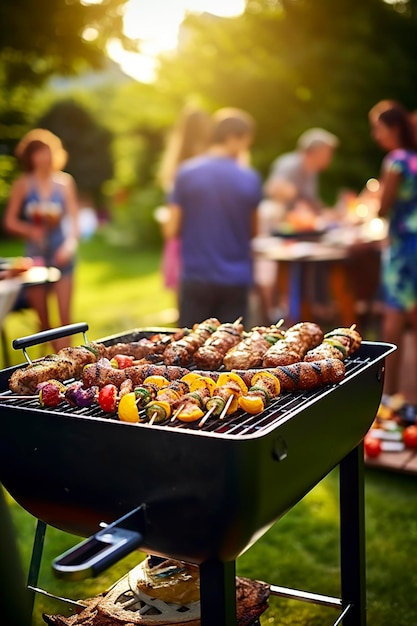 Foto barbecue tra famiglia e gruppo di amici