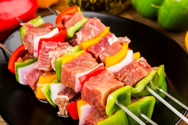 Barbecue Fresh Beef Kebabs with green peppers