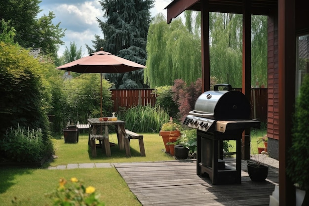 Barbecue grill Family outdoors party at weekend Generativeve AI