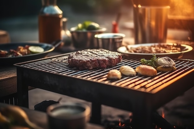 Barbecue grill at the party Vacation time for family and friends Generative AI