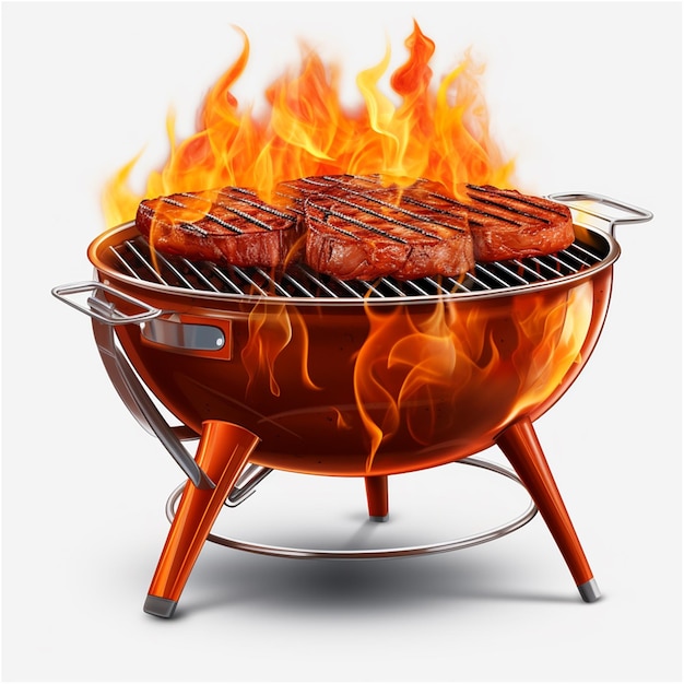 Barbecue grill with cartoon fire bbq grill vector illustration