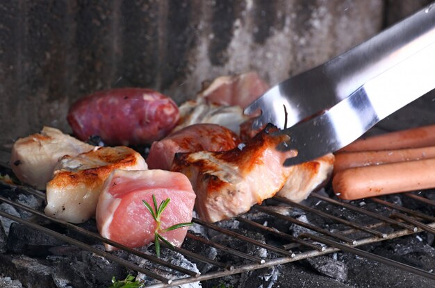 Barbecue grill with chicken and meat