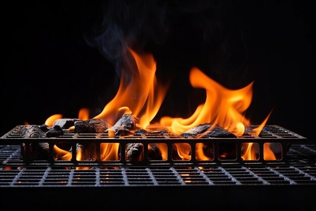 Foto griglia da barbecue con fiamme di fuoco