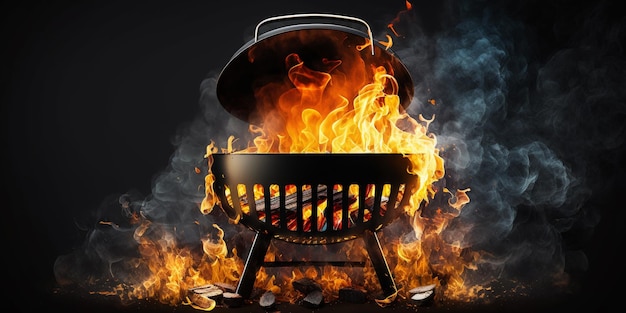 Barbecue Grill with Fire on Open Air Fire flame