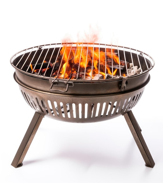 Photo barbecue grill with flame and smoke isolated on white background empty outdoor bbq grill