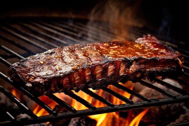 A barbecue grill with a piece of meat on it