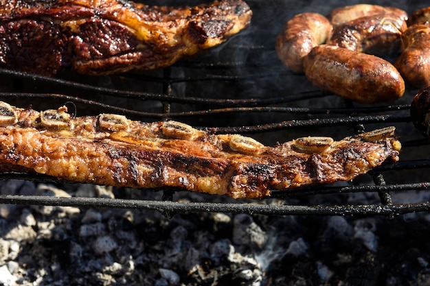 Barbecue grilled sausages and cow meat traditional argentine cuisine