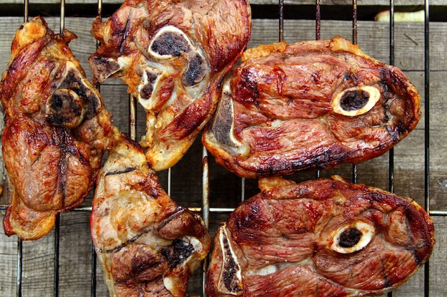 Barbecue lamb meat grill on wooden table