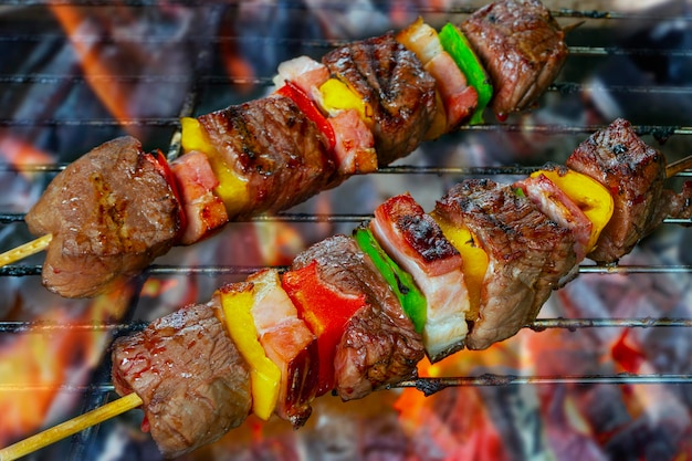 Barbecue meat skewer with vegetables