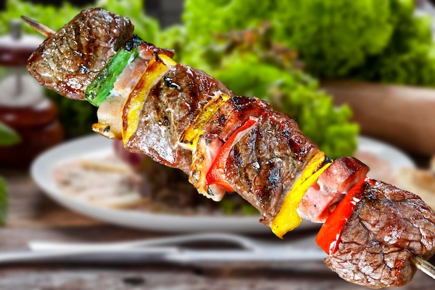 Barbecue meat skewer with vegetables