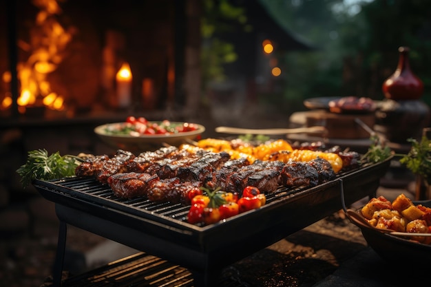 The barbecue menu is served on the kitchen table professional advertising food photography