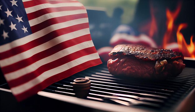 Barbecue op Onafhankelijkheidsdag in de VS vlag concept 4 juli dag