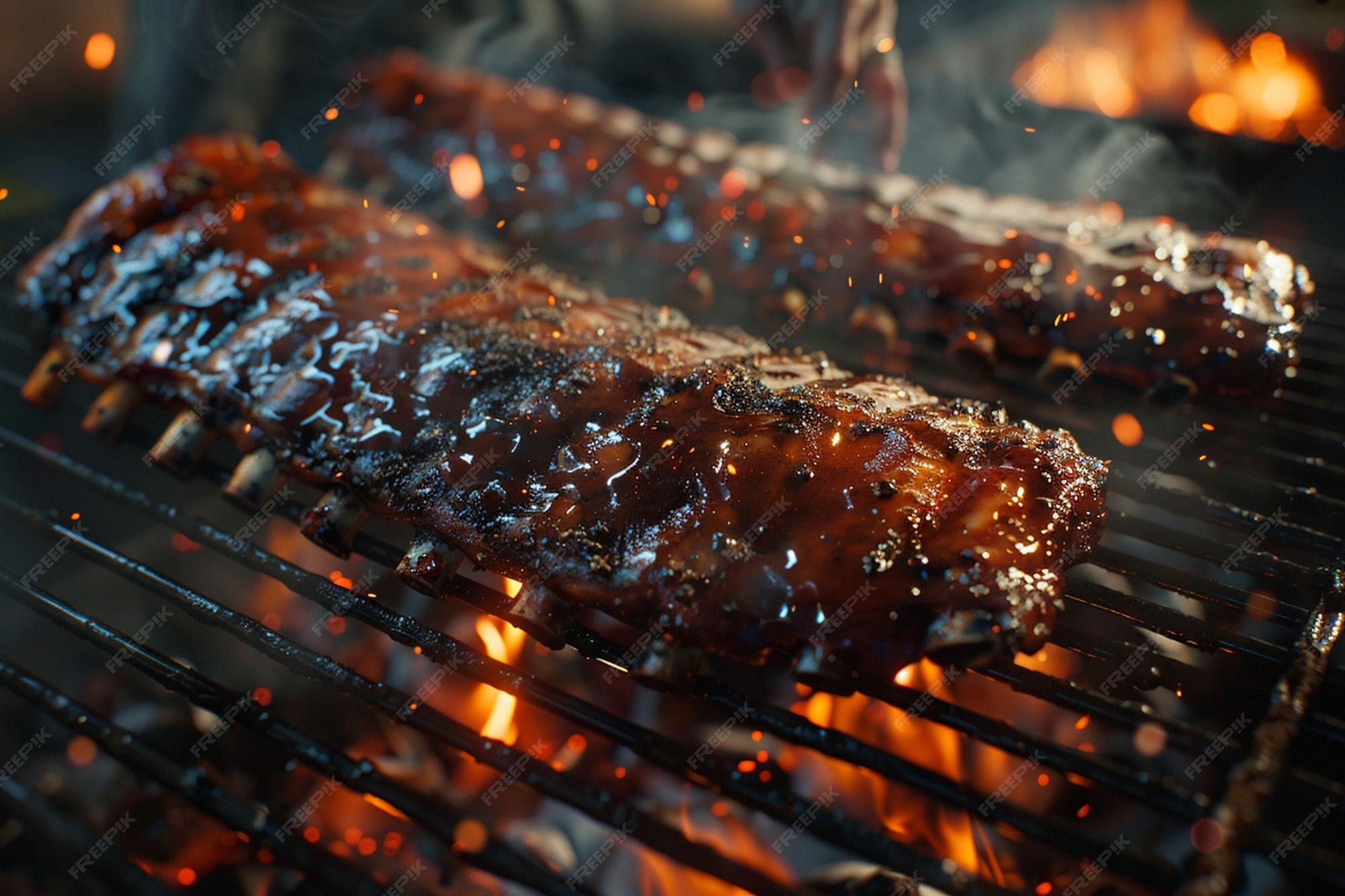 Premium Photo A barbecue pitmaster seasoning racks of ribs befor
