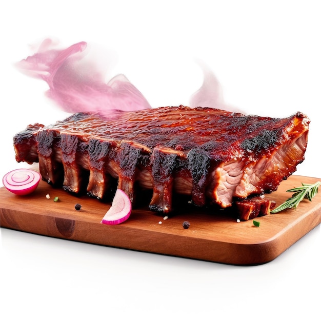 Barbecue reserve ribben met zacht vlees kleverig glazuur en zichtbare roze rook ring gehakt in