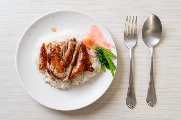 Barbecue roasted duck on rice