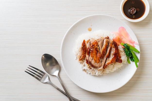 Barbecue roasted duck on rice