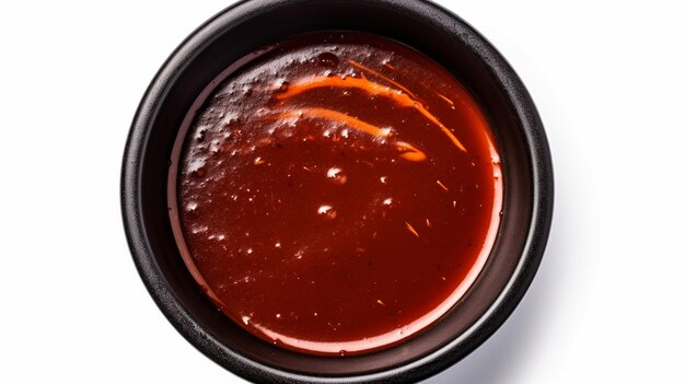 Photo barbecue sauce in black bowl isolated