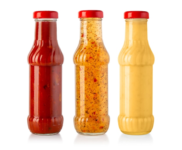 Photo barbecue sauces in glass bottles